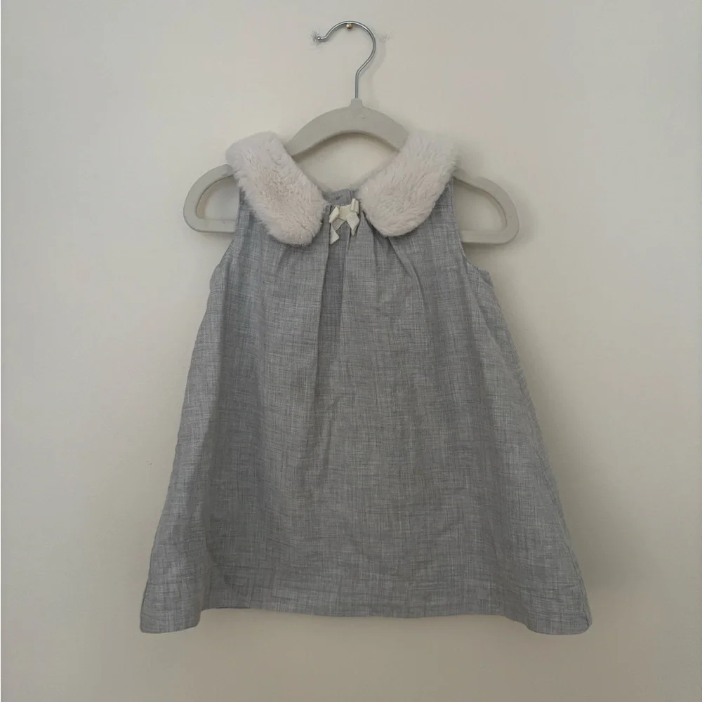 GAP Light Gray Dress with White Faux Fur Collar
